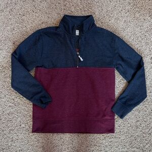 Crewcuts Kids Two-Tone Half-Zip Sweater - Navy and Burgundy